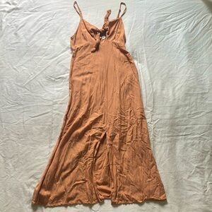 Roxy dress (S) - coral tie front keyhole midi dress with adjustable straps